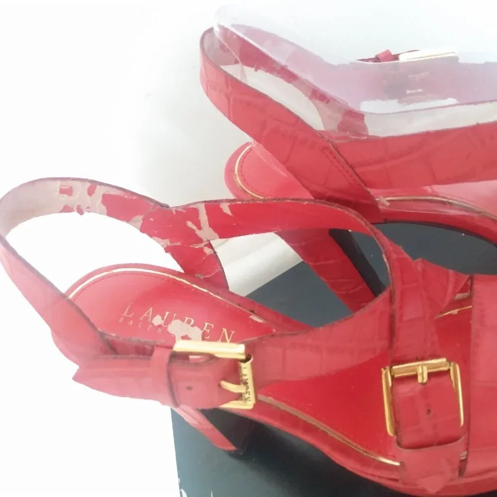 Lauren By Ralph Lauren Serrata Crocodile Pattern Heels Platform Shoes 7.5 - Picture 7 of 7